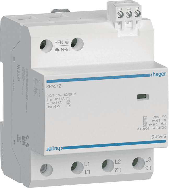 Hager SPA931 SPD Type 1+2 4P TN-S/TT 50kA