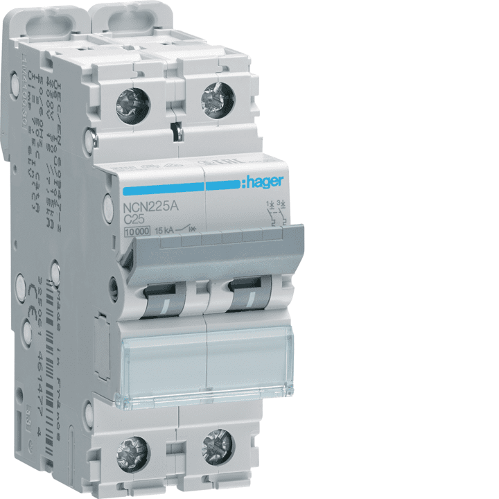 Hager NCN225 MCB 2P 10kA C-25A 2M