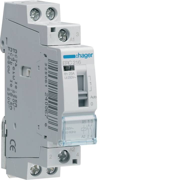 Hager ERC216 Modular Relay, 16A, 2NO, 230V