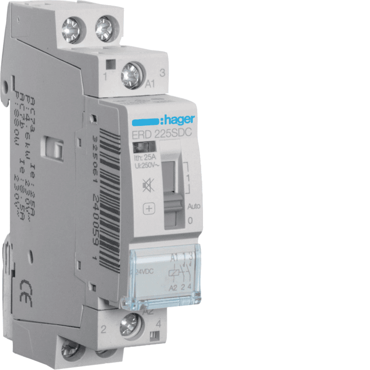 Hager ERD225SDC override kontaktor 25A 2NO 24VDC