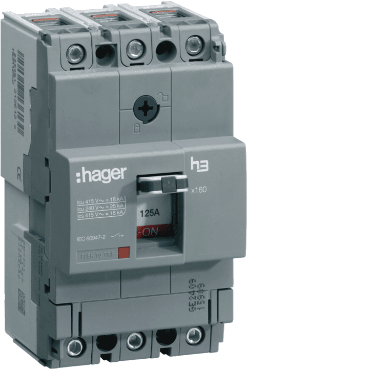 Hager HDA125L MCCB h3 x160 TM 3x125A 18kA