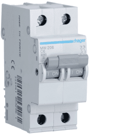 Hager MZ206 MCB 2P 3kA C-6A 2M