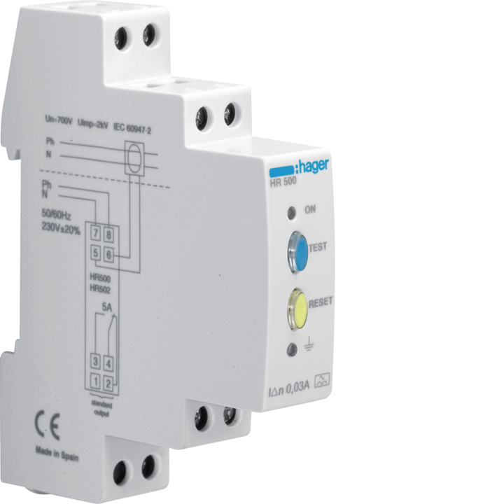 Hager HR500 Earth-Leakage Relay (ELR) 30mA Type A