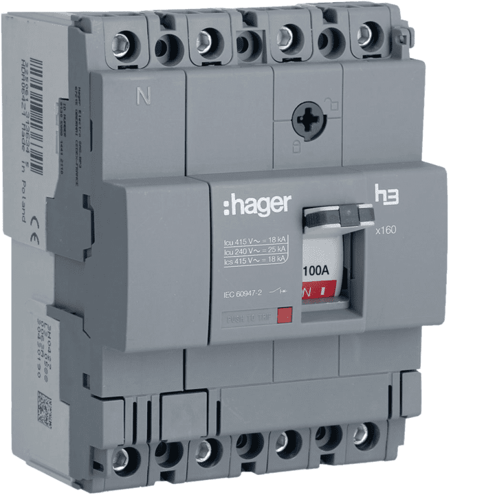 Hager HDA101L MCCB 4P 100A 18kA