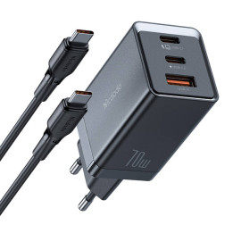 GaN Mcdodo CH-1543 verkkolaturi, 2x USB-C, 1x USB, 67W + USB-C - USB-C 2m kaapeli (musta)