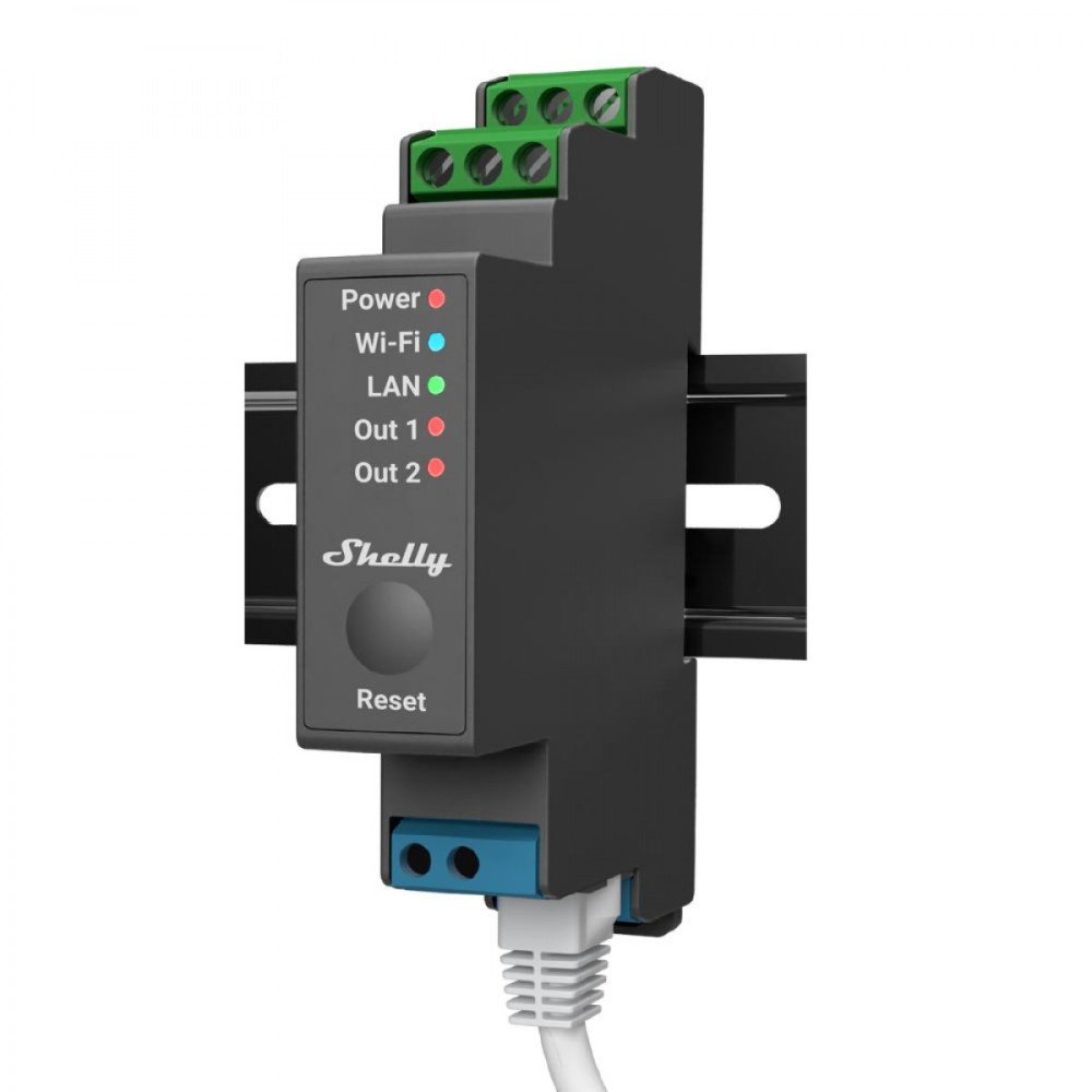 Shelly PRO 2 WiFi + Ethernet 2 grupu viedais releja sledzis ar DIN sliedes atbalstu