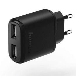 Настенное зарядное устройство Hama 2x USB 2.4A, черное
