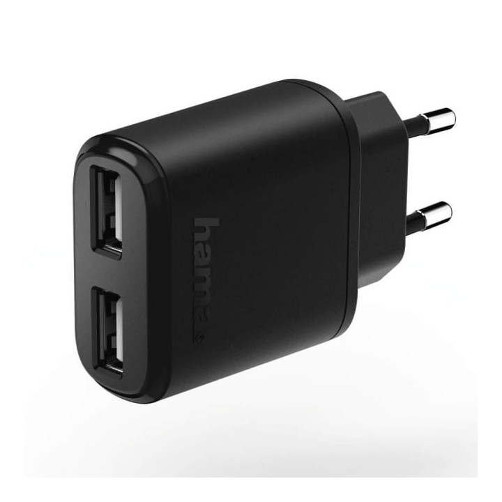 Hama seinälaturi 2x USB 2.4A musta