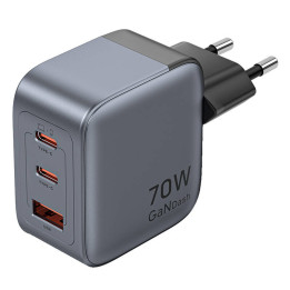 GaN Vention USB-C+C+A 70 W laturi (harmaa)