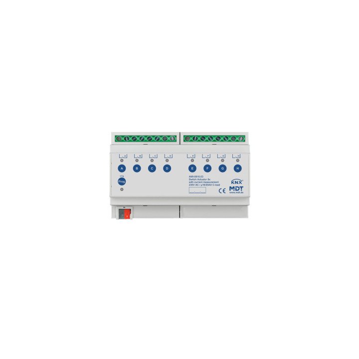 MDT AMI-0816.03 KNX Schaltaktor 8-фач, 8TE REG, 16/20 А, 230 В переменного тока, C-Last, Strommessung, 200 мкФ