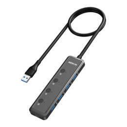 HUB 5in1 MOKiN USB-A3.0 - 4xUSB-A + 1xUSB-C DC (musta)