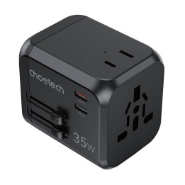 Choetech PD5008 matkalaturi, 3xUSB-A, 2xUSB-C, GaN, 35W, US/EU/UK/AU (musta)