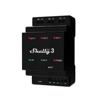 Shelly PRO 3 WiFi + Ethernet 3 grupiu ismaniosios reles jungiklis su DIN begio palaikymu