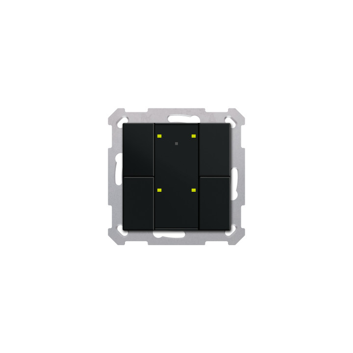 MDT RF-TA55A406.01 KNX RF+ Push Button Plus 4 -ryhmä, toimilaitteella, musta mattapinta