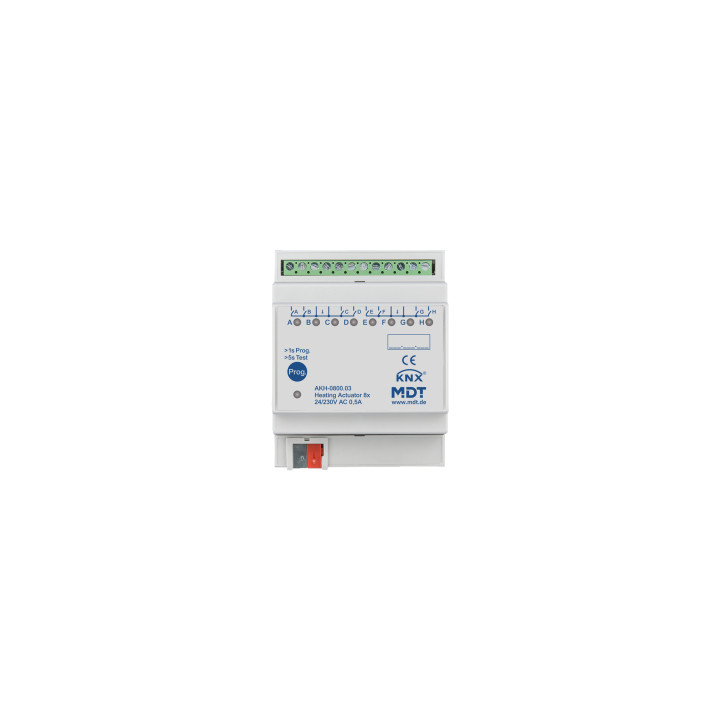 MDT AKH-0800.03 KNX 8 kanalų šildymo pavara, 4 SU MDRC, 24–230 V kintamoji srovė