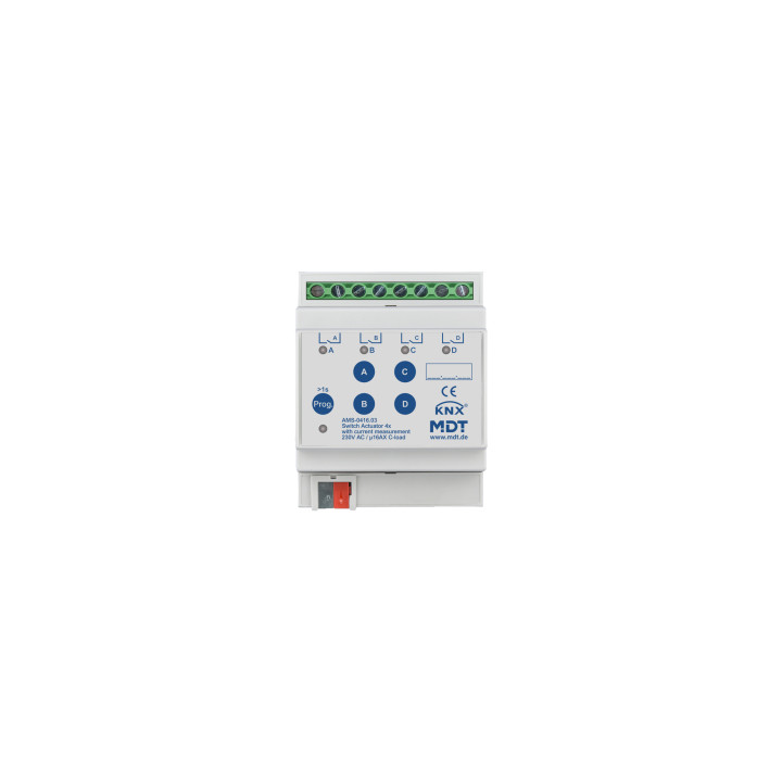 MDT AMS-0416.03 KNX Switch Actuator 4-kanavainen, 4 SU MDRC, 16 A, 230 V AC, C-kuorma, vakio, 140 ?F, virranmittaus