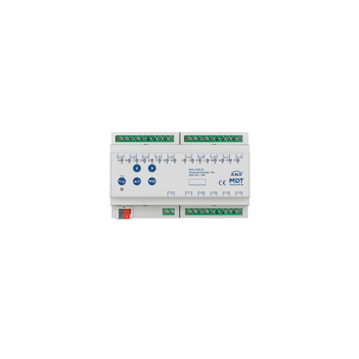 MDT AKU-1616.03 KNX yleistoimilaite 16-kanavainen, 8 SU MDRC, 16 A, 230 V AC, 100 ?F, 15 EKG