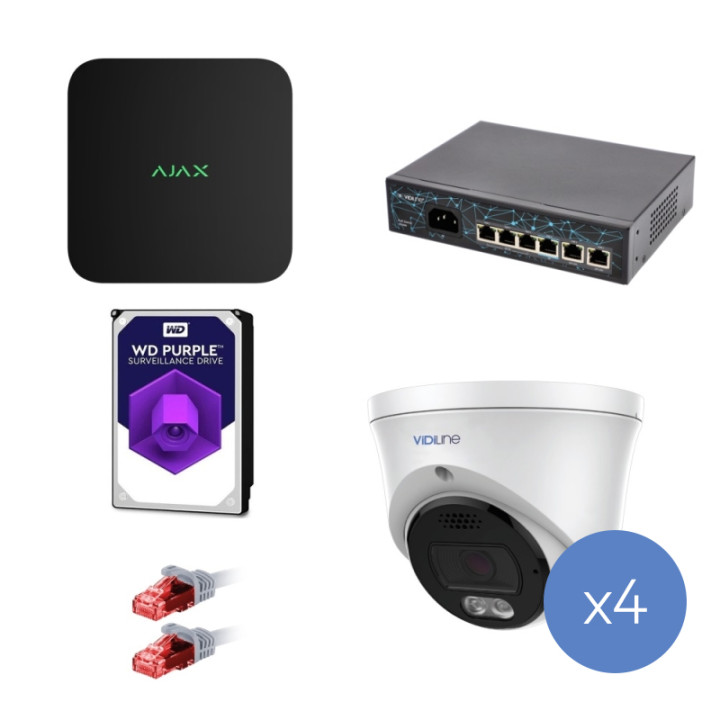 VidiLine ZES-AJAX-VIDI-38D IP Surveillance Kit 4 Cameras 8MP NVR 4K