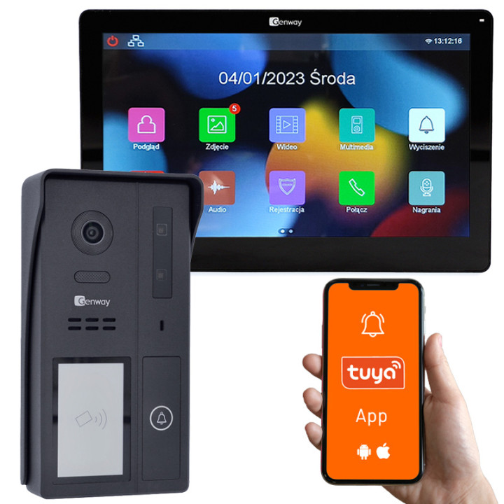 Комплект видеодомофона Genway KIT-F-S61-V13-C с 7" сенсорным монитором, WiFi и Tuya