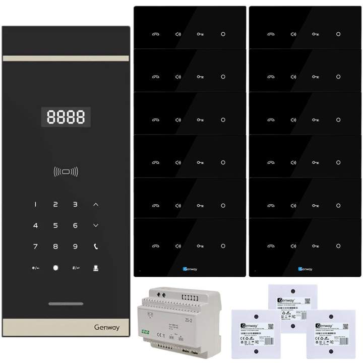 Комплект домофона Genway WL-03NL-V3 цифровой на 12 квартир, hands-free, с голосовыми подсказками на польском