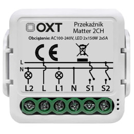 OXT 5906203620845 Smart Relay Module 2-Channel Matter Wi-Fi HomeKit