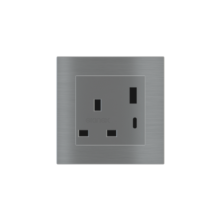 2 USB pieslēgvieta (A+C tips) krāsota Square Cover UK ligzda (55x55) Metāls Titanium