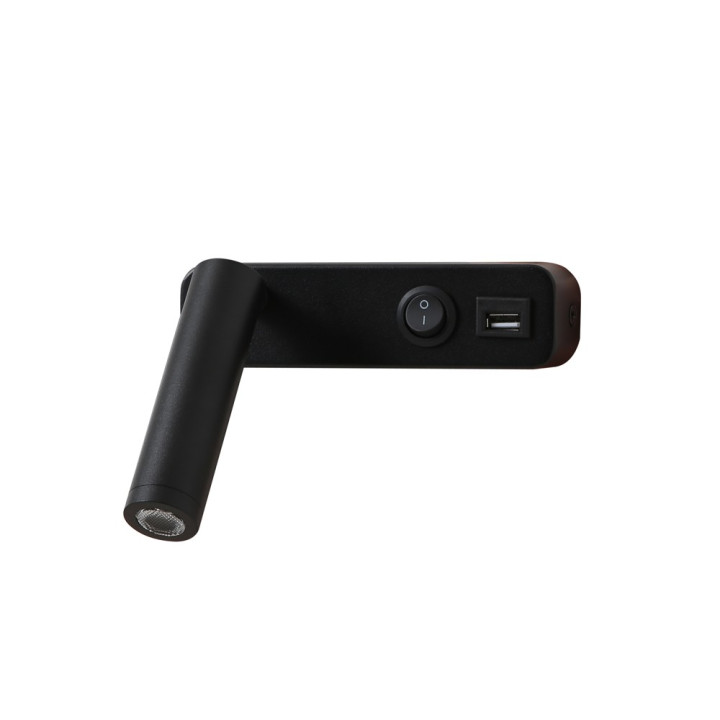 Immax GOAL USB+Switch 3W, 138lm, 4000K Светодиодный настенный светильник, ЧЕРНЫЙ