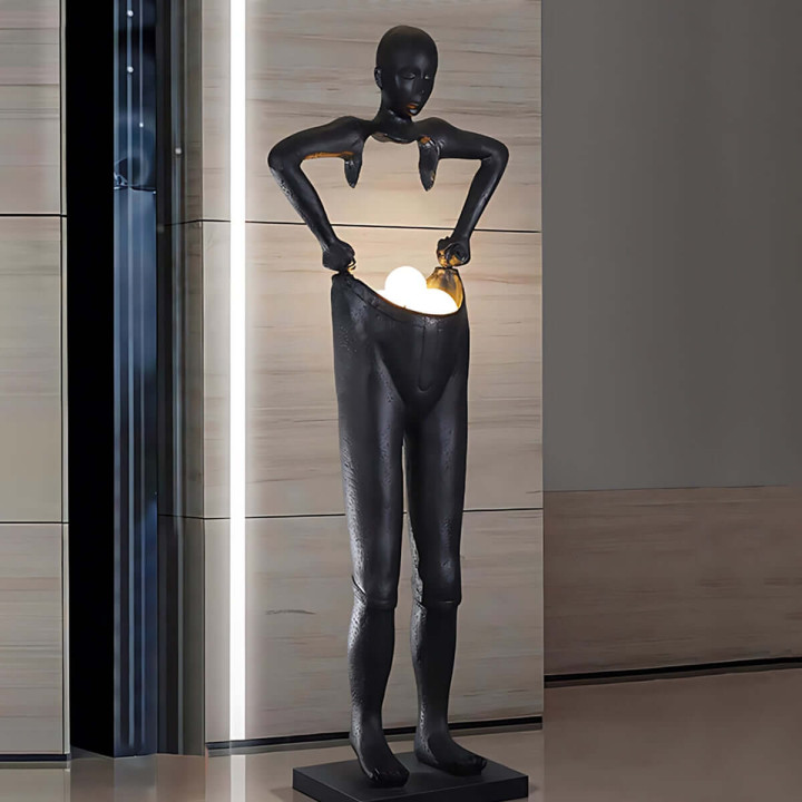 Immax SILUETTE Human Houdini 185 cm – Sculpture Floor Lamp, Fiberglass, Black, 4xG9