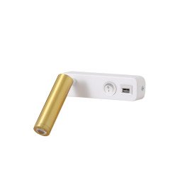 Immax GOAL USB+переключатель, 3 Вт, 138 лм, 4000 К светодиодный настенный светильник, БЕЛЫЙ+ЗОЛОТОЙ