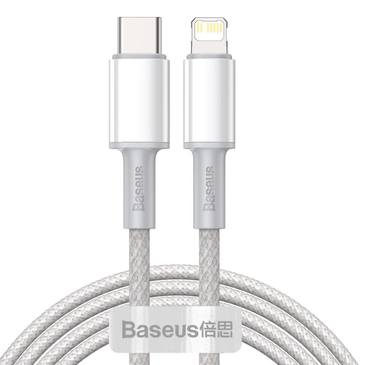 Кабель Baseus CATLGD-A02 USB-C to Lightning High Density Braided Cable, 20W PD, 2m (White)