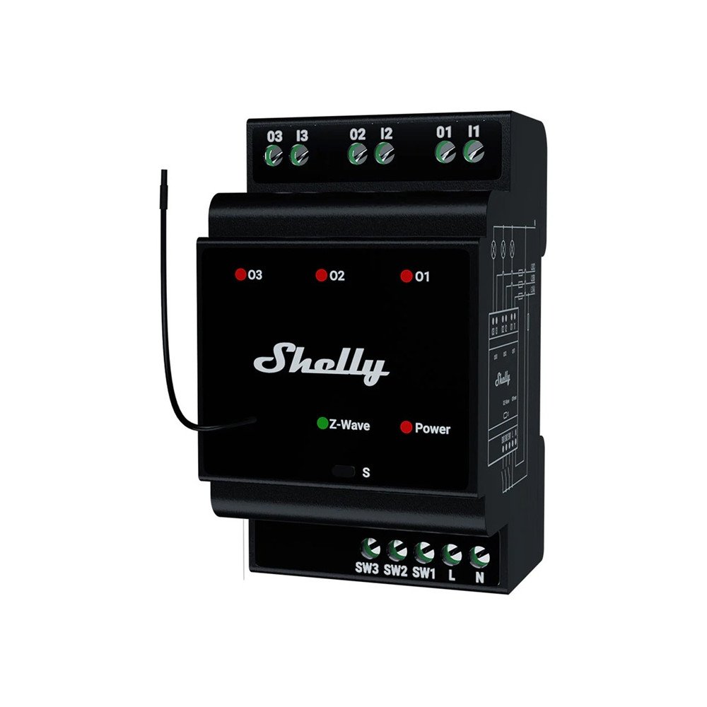 Shelly Qubino Wave Pro 3 Z-Wave 3-kanavainen DIN-kiskorele