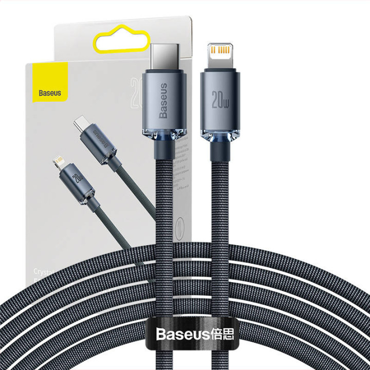 Кабель Baseus Crystal Shine USB-C к Lightning, 20W PD, 2м (черный) CAJY000301