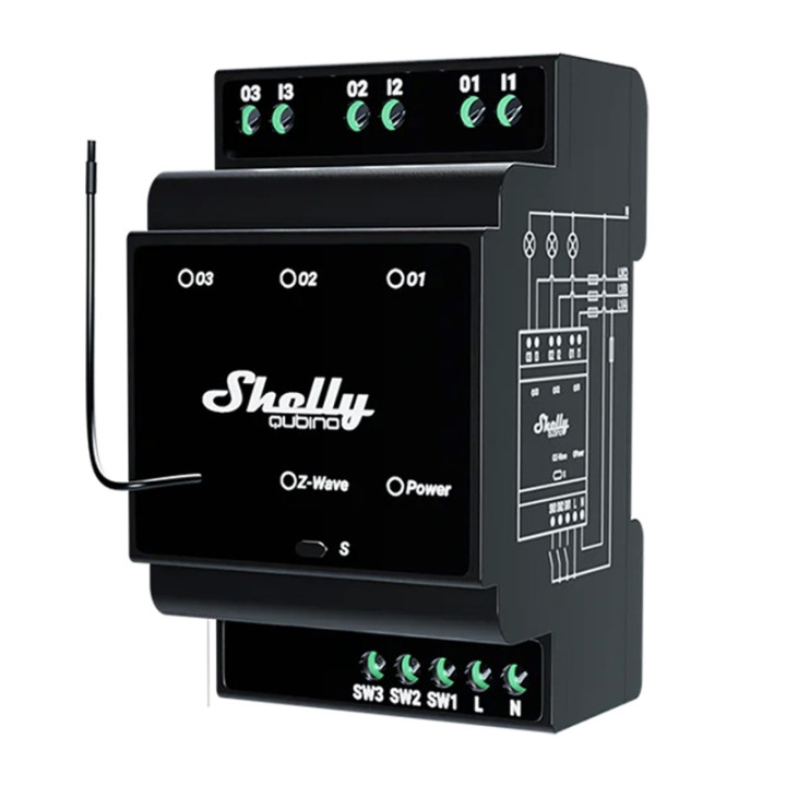 3-канальный переключатель на синхронизацию DIN Shelly Qubino Wave Pro 3 Z-Wave