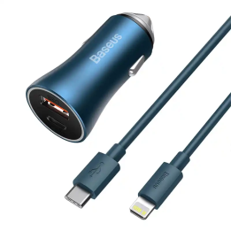 Автомобильное зарядное устройство Baseus TZCCJD-03 "Golden Contactor Pro" (40W, USB + USB-C, QC4.0+ PD SCP, синий) с кабелем USB