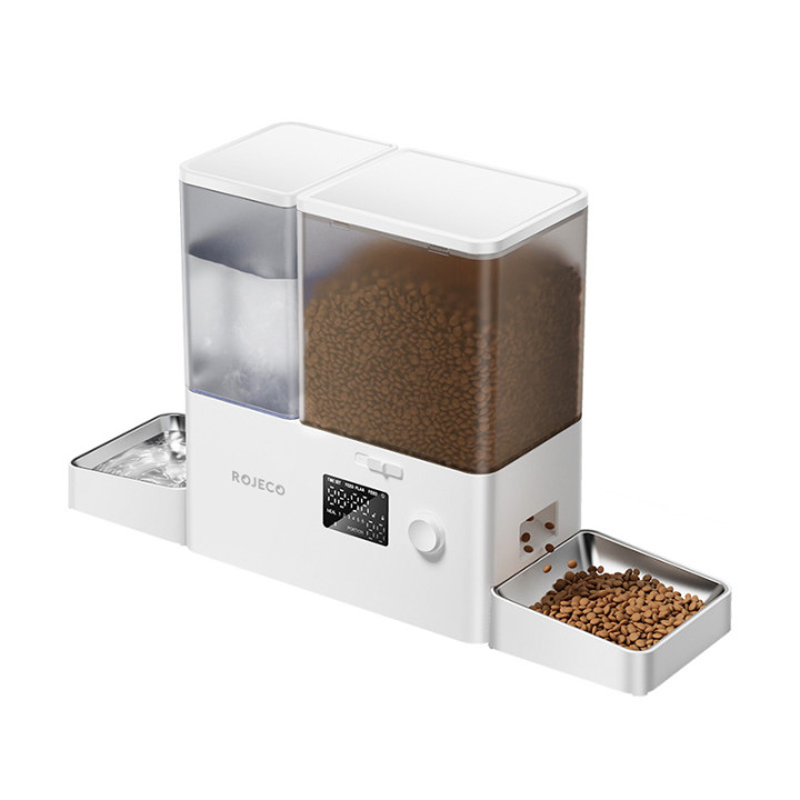 Rojeco RYTJAJO-DP 2-in-1 Pet Water Fountain 3.5L & Feeder 5L Button Version (White)