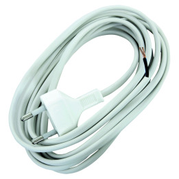 Opal plokščias maitinimo laidas su kištuku H03VVH2-F 2x0,75 mm² 2,5 m baltas