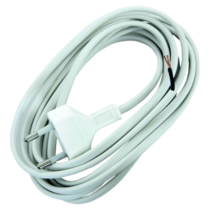 Opal plokščias maitinimo laidas su kištuku H03VVH2-F 2x0,75 mm² 2,5 m baltas