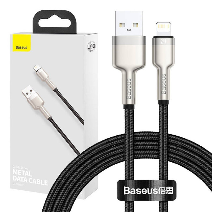 USB kabelis Lightning Baseus Cafule, 2.4A, 1m (melns)