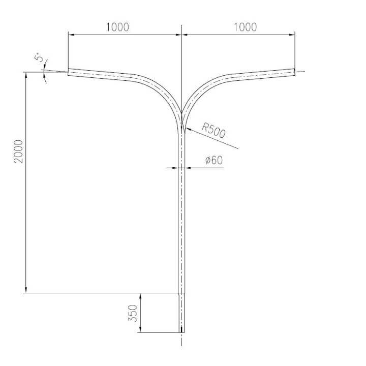 T-ARM CONICAL BRACKET T110B/E H=2 L=2X1 60MM
