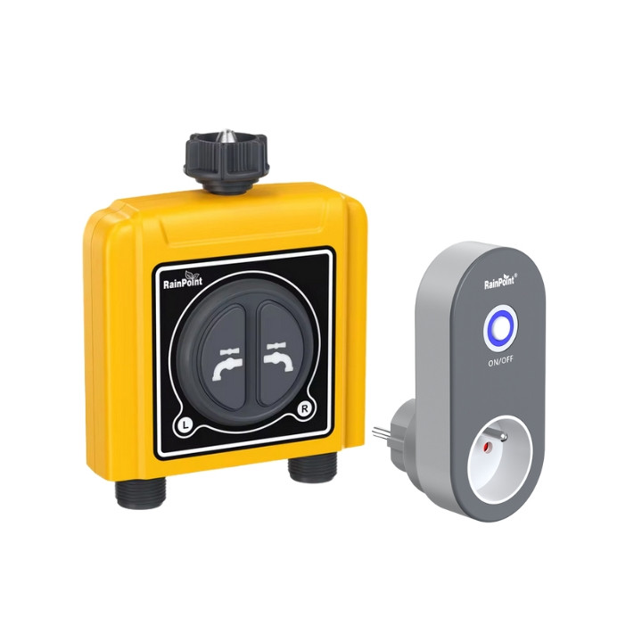 RainPoint TWG004WRF+TTV203WRF Smart Dual Watering Timer with Wi-Fi Hub, Tuya Smart