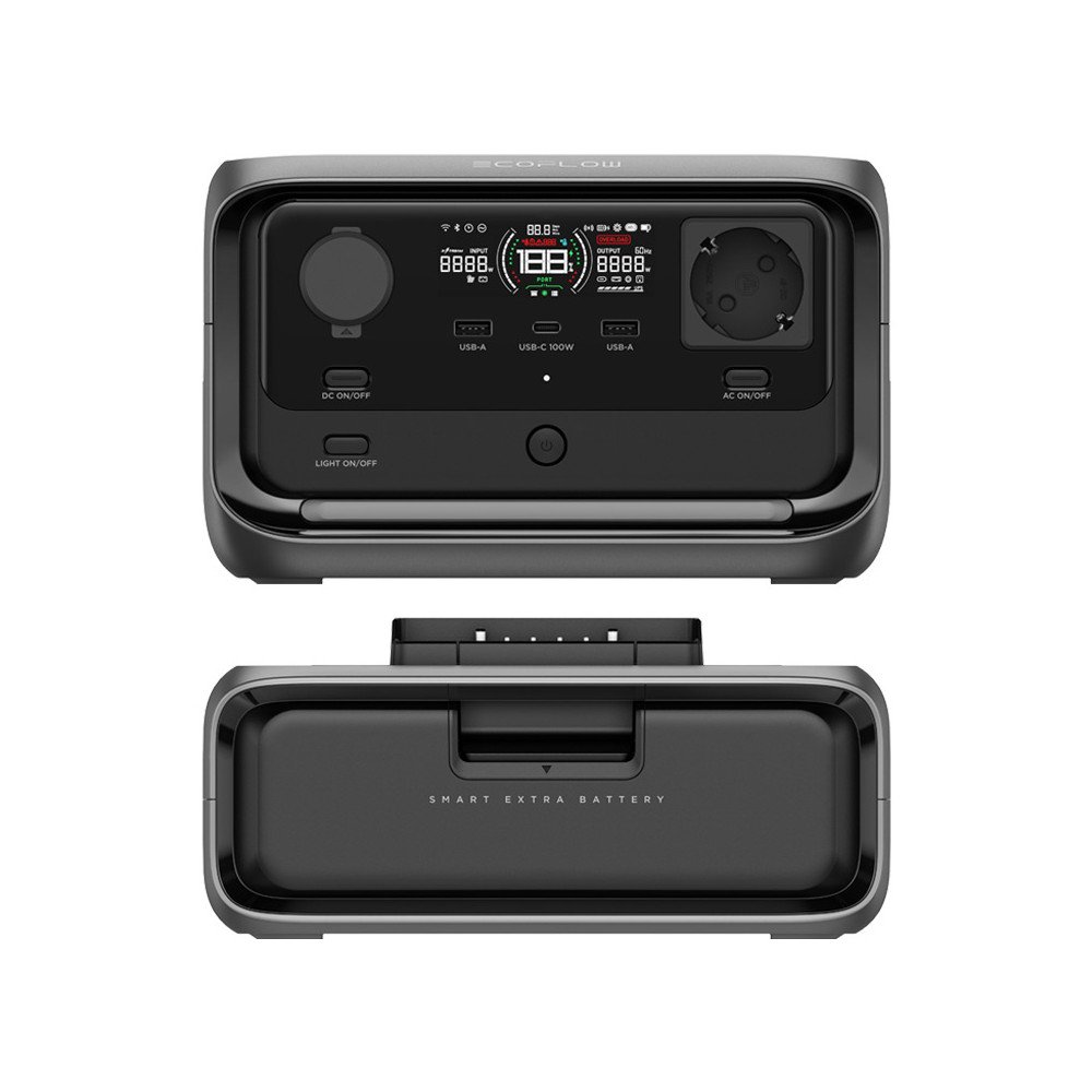 Komplektacija: EcoFlow River 3 Plus elektrine + papildoma 286Wh baterija.