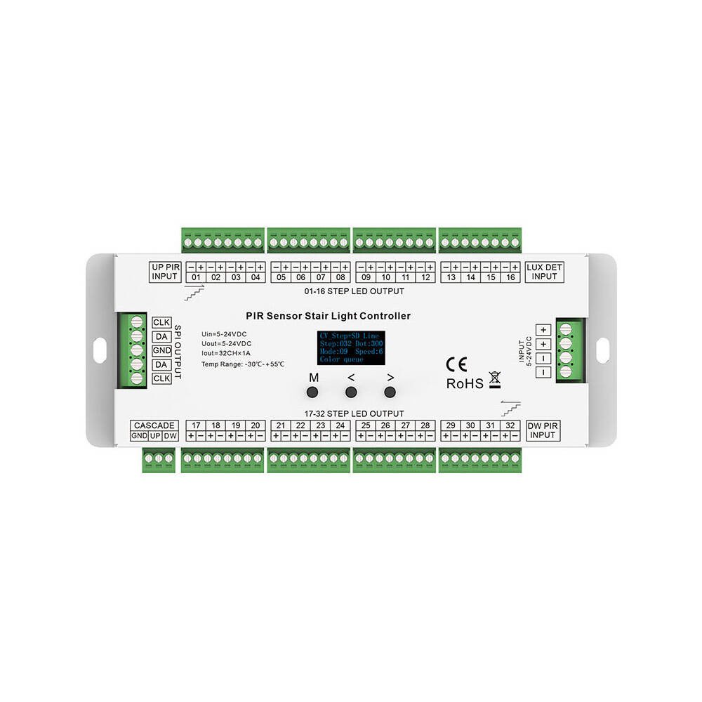 LED lighting controller for 32 stairs 2xPIR LUX SPI