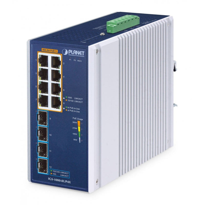 PLANET IGS-1000-8UP4X Industriālais 8 portu Gigabitu