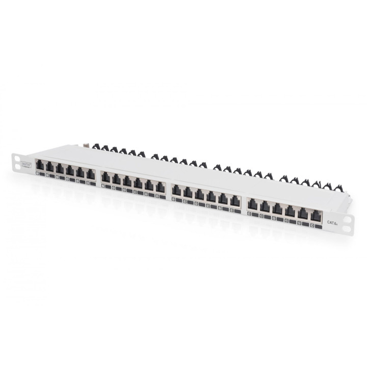 DIGITUS DN-91624S-SL-EA-G CAT 6A EA ekranēts sadales panelis, 24 porti RJ45, 0,5U, pelēks RAL 7035