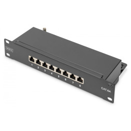 DIGITUS DN-91608S-EA CAT 6A suojattu Patch Panel, 8-porttinen 1U 10" teline, musta RAL 9005