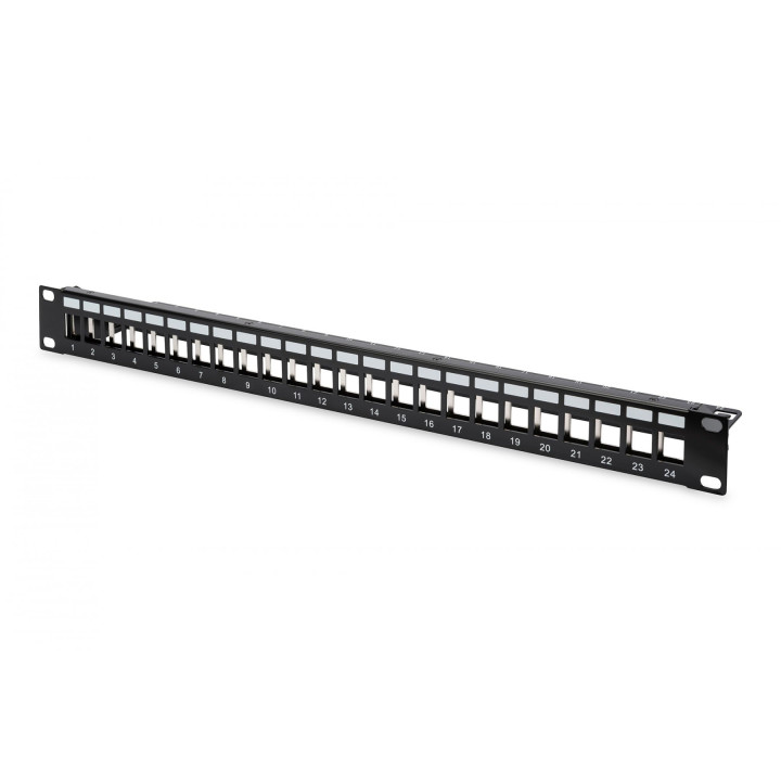 DIGITUS DN-91411 Modulaarinen Patch Panel, suojattu 24-porttinen, tyhjä, 1U, telinekiinnitys, musta RAL 9005