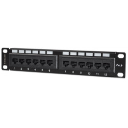 Патч-панель Intellinet, Cat6, 10", UTP, 1U, 12 портов, черная