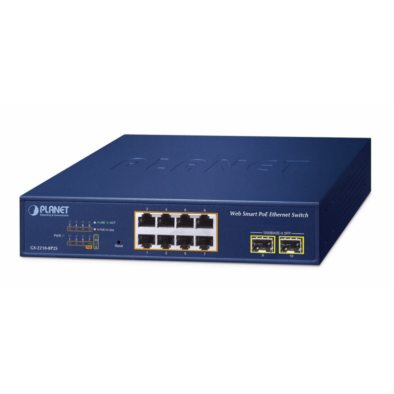 PLANET GS-2210-8P2S viedais pārvaldāmais slēdzis 8xGE