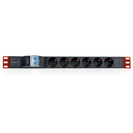 Techly I-CASE STRIP-61UD 19" 1U toiteplokk 6 Schuko pistikupesaga, 16A 3500W