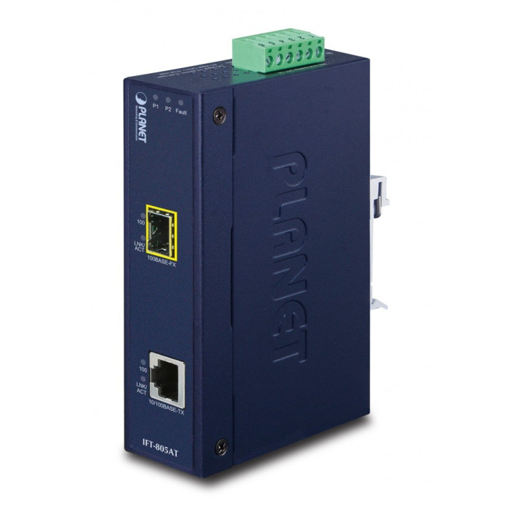 PLANET IFT-805AT Industrial Fast Ethernet -mediamuunnin SFP-paikalla, IP30, -40°C - 75°C, UL-sertifioitu